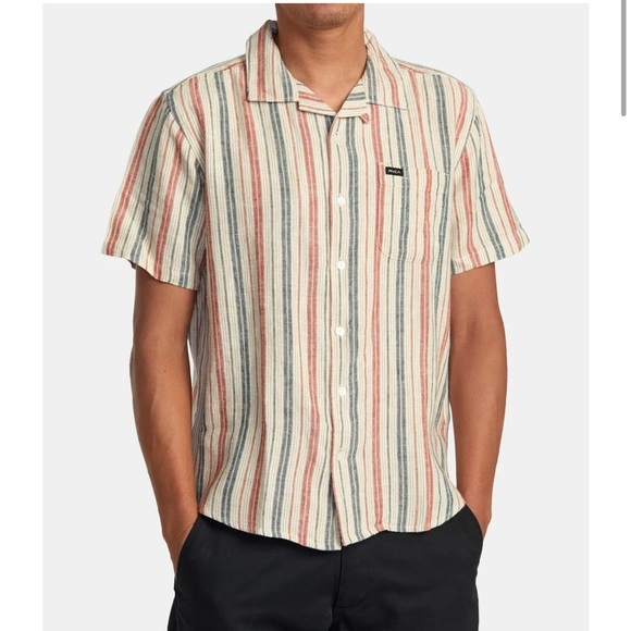 RVCA Mens Satellite Stripe Short Sleeve Shirt size medium - Picture 1 of 15